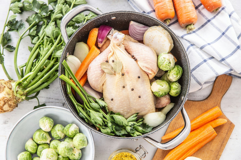 Whole Chicken in Pot with Veggies